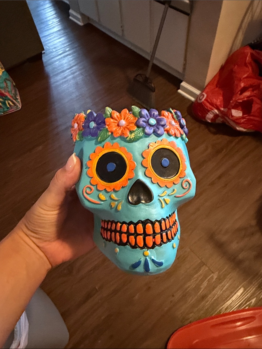 Ashland Turquoise Day of the Dead Skull with Orange and Purple Accents